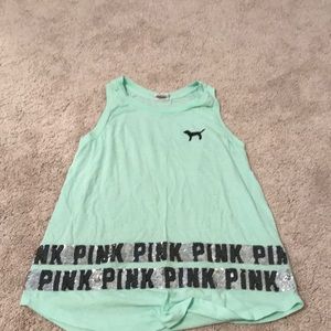 PINK light green glitter tank top